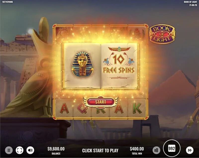 Book of Lights - aktivering af Free Spins og udvidende symbol